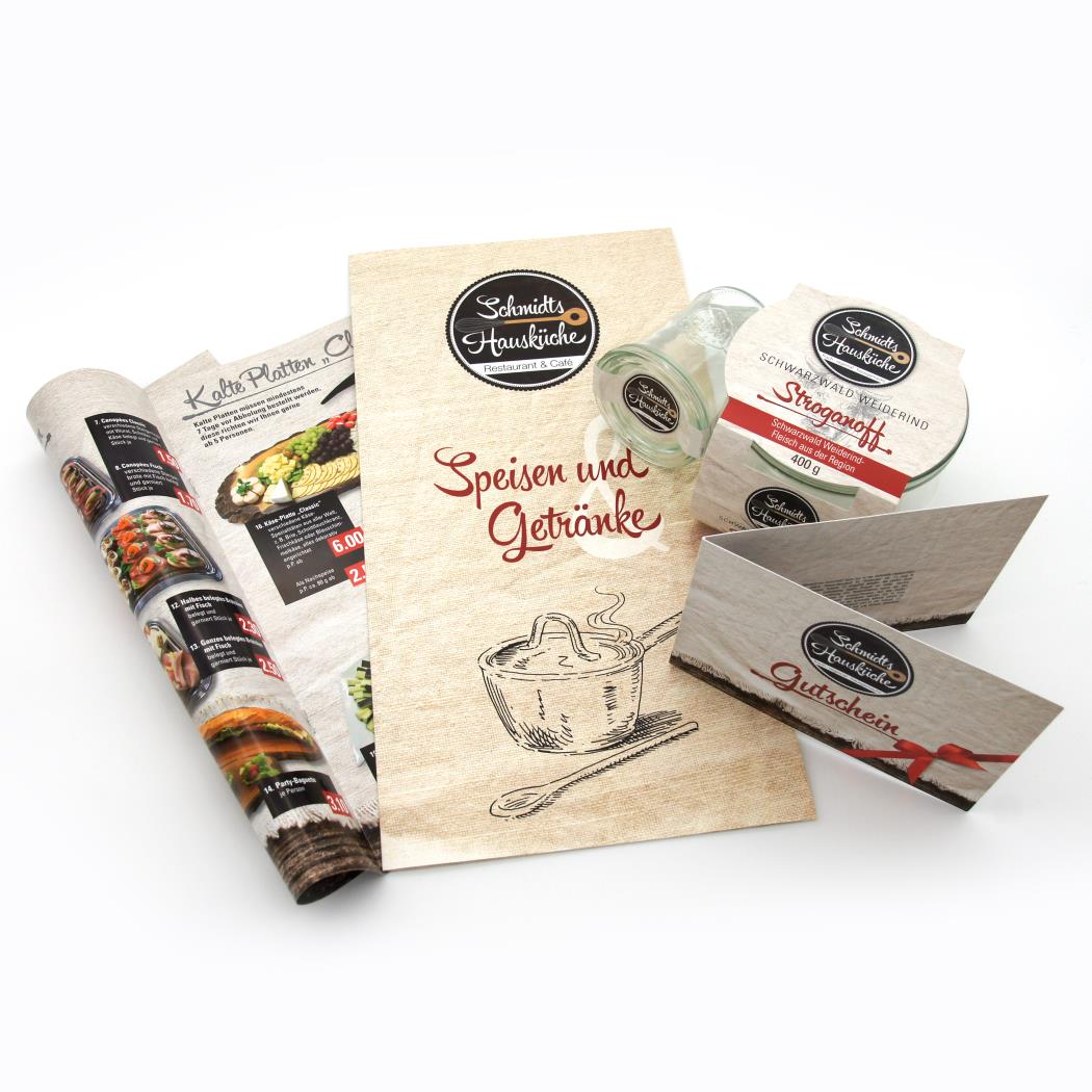 Corpoarte Design, Packaging Design und Werbemittel für Schmidts Hausküche