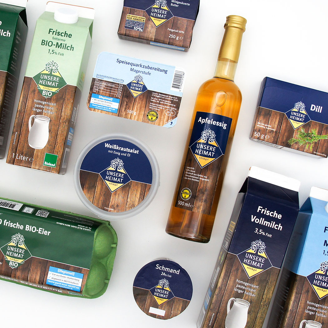 Unsere Heimat Corporate Design Packaging Produktpalette